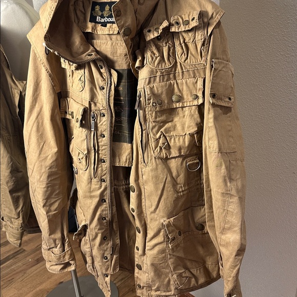 Barbour Weathered Canvas Jacket Mens M Field Military Khaki Zip Button Coat - Picture 4 of 10